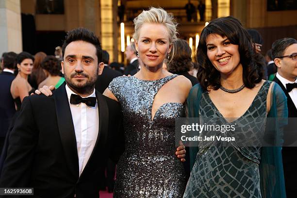 Director Juan Antonio Bayona, actress Naomi Watts and writer Maria Belon arrive at the Oscars at Hollywood & Highland Center on February 24, 2013 in...