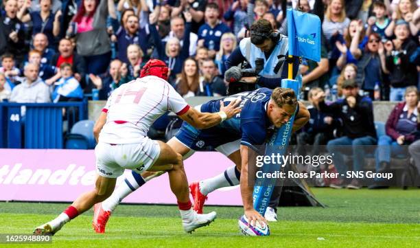 Scotland's Duhan van der Merwe scores a second half try during a Famous Grouse Nations Series match between Scotland and Georgia at Scottish Gas...