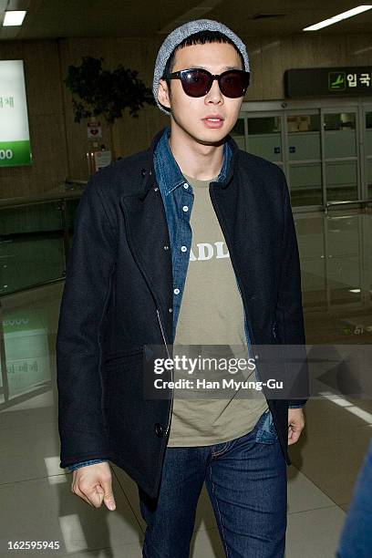 Park Yoo-Chun is seen upon arrival at Gimpo International Airport on February 25, 2013 in Seoul, South Korea.