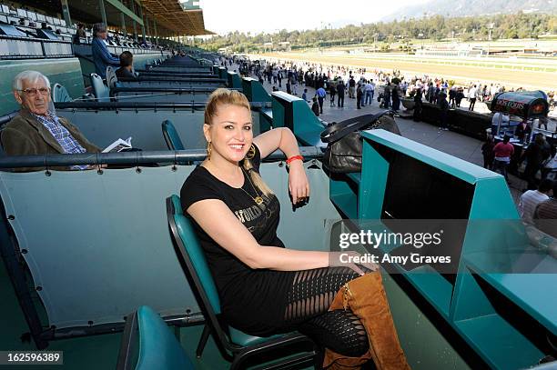 Josie Goldberg attends her race horse SpoiledandEntitled's race at Santa Anita Park on February 24, 2013 in Arcadia, California.