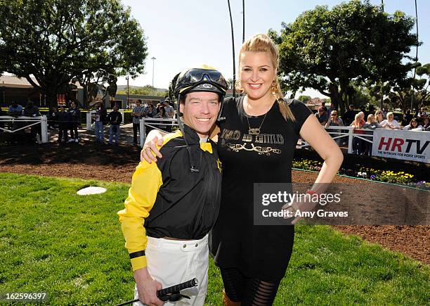 Tyler Baze and Josie Goldberg attend Reality TV Personality Josie Goldberg and her race horse SpoiledandEntitled's race at Santa Anita Park on...