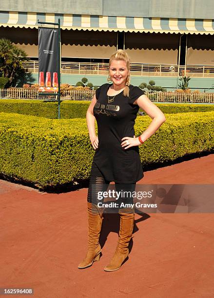 Television personality Josie Goldberg attends her race horse SpoiledandEntitled's race at Santa Anita Park on February 24, 2013 in Arcadia,...
