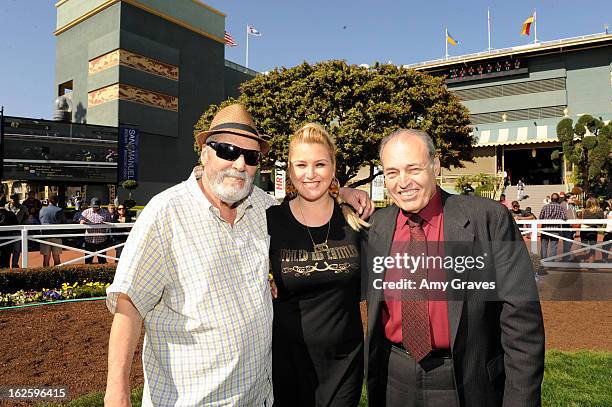 Julio Canani, Josie Goldberg and Phil Daniels attend Reality TV Personality Josie Goldberg and her race horse SpoiledandEntitled's race at Santa...