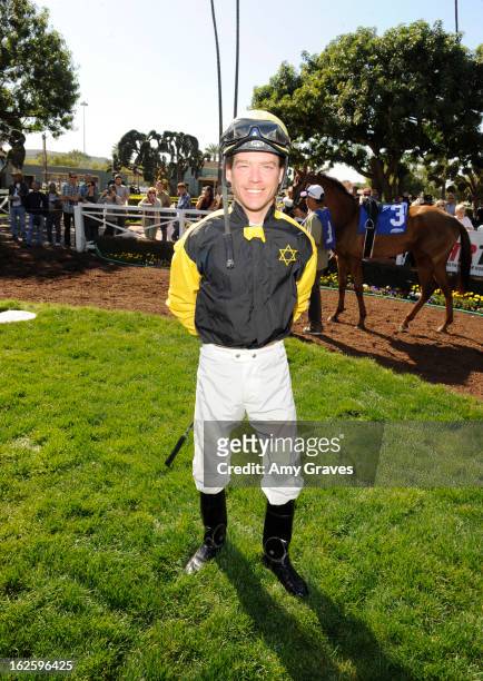 Tyler Baze attends Reality TV Personality Josie Goldberg and her race horse SpoiledandEntitled's race at Santa Anita Park on February 24, 2013 in...