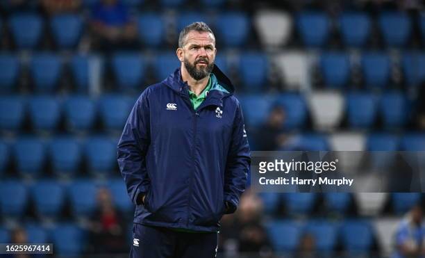 Bayonne , France - 26 August 2023; Ireland head coach Andy Farrell before the Rugby World Cup warm-up match between Ireland and Samoa at Parc des...