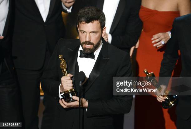 Actor/producer/director Ben Affleck accepts the Best Picture award for Argo onstage during the Oscars held at the Dolby Theatre on February 24,...