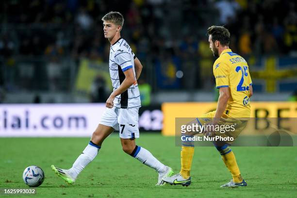 Charles De Ketelaere of Atalanta BC and Przemyslaw Szyminski of Frosinone Calcio compete for the ball during the Serie A Tim match between Frosinone...