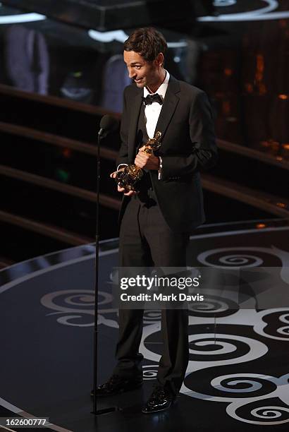 Filmmaker Malik Bendjelloul accepts the Best Documentary - Feature award for 'Searching for Sugar Man' onstage during the Oscars held at the Dolby...