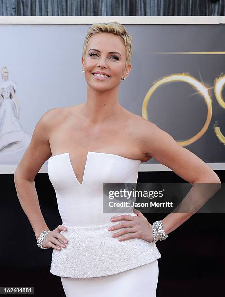 Actress Charlize Theron arrives at the Oscars at Hollywood & Highland Center on February 24, 2013 in Hollywood, California.