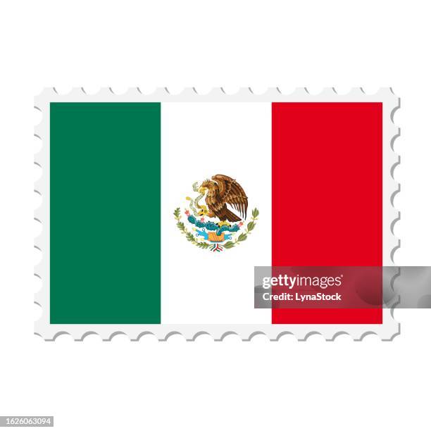 mexico postage stamp. postcard vector illustration with mexican national flag isolated on white background. - mexican paper flag stock illustrations