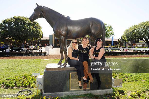 Dita Clark, Josie Goldberg and Iryna Burke attend Reality TV Personality Josie Goldberg and her race horse SpoiledandEntitled's race at Santa Anita...