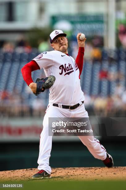 Patrick Corbin of the Washington Nationals pitches against the Boston Red Sox during the third inning at Nationals Park on August 17, 2023 in...