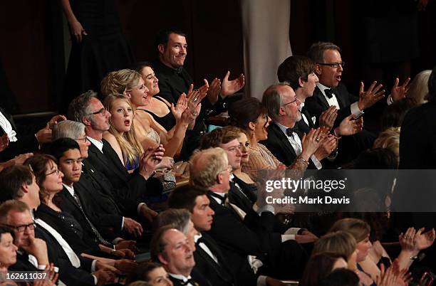 Director Mark Andrews applauds during the Oscars held at the Dolby Theatre on February 24, 2013 in Hollywood, California.