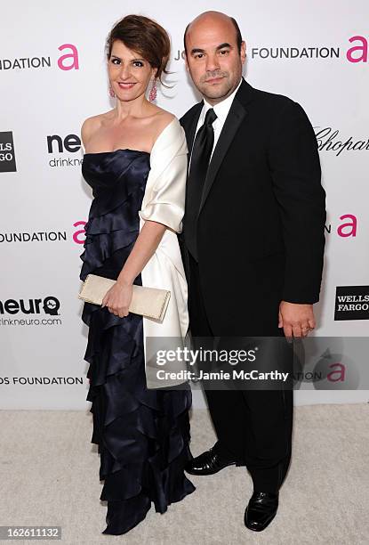 Actors Nia Vardalos and Ian Gomez attend the 21st Annual Elton John AIDS Foundation Academy Awards Viewing Party at West Hollywood Park on February...