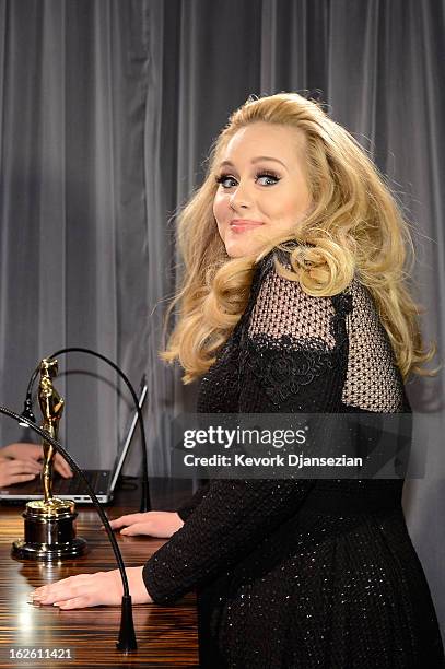 Singer Adele, winner of the Best Original Song award for 'Skyfall,' attends the Oscars Governors Ball at Hollywood & Highland Center on February 24,...