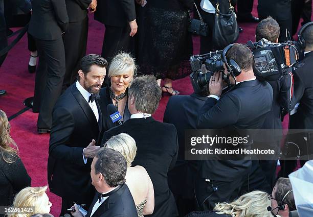 Actor Hugh Jackman actress Deborah Lee Furness arrive at the Oscars held at Hollywood & Highland Center on February 24, 2013 in Hollywood, California.