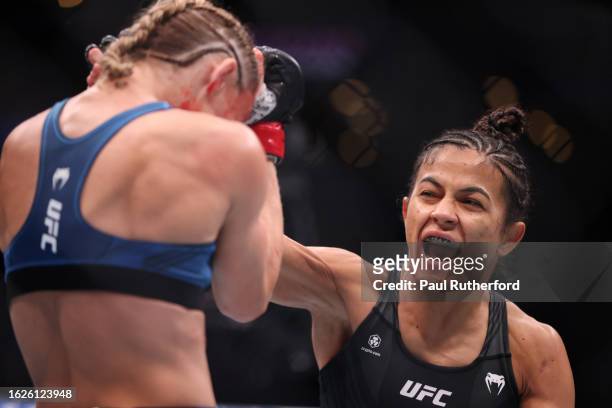 Natalia Silva throws a punch against Andrea Lee during their Flyweight bout at UFC 292 at TD Garden on August 19, 2023 in Boston, Massachusetts.