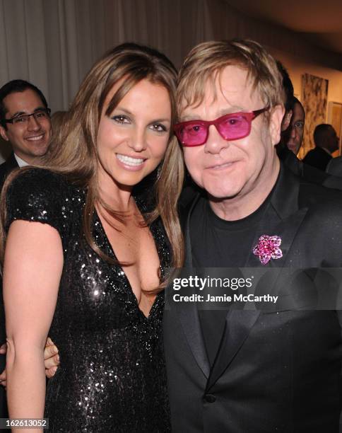 Recording Artist Britney Spears and Sir Elton John attend the 21st Annual Elton John AIDS Foundation Academy Awards Viewing Party at West Hollywood...