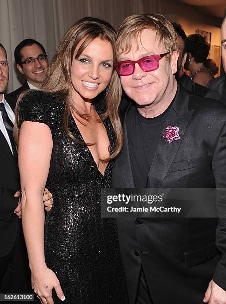 Recording Artist Britney Spears and Sir Elton John attend the 21st Annual Elton John AIDS Foundation Academy Awards Viewing Party at West Hollywood...