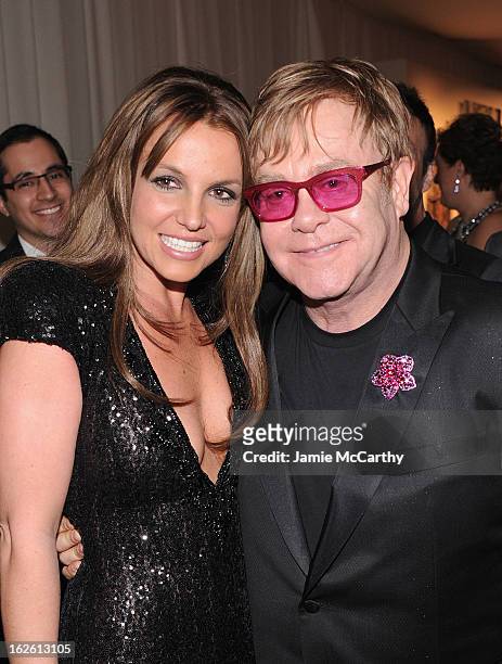 Recording Artist Britney Spears and Sir Elton John attend the 21st Annual Elton John AIDS Foundation Academy Awards Viewing Party at West Hollywood...