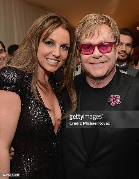 Recording Artist Britney Spears and Sir Elton John attend the 21st Annual Elton John AIDS Foundation Academy Awards Viewing Party at West Hollywood...