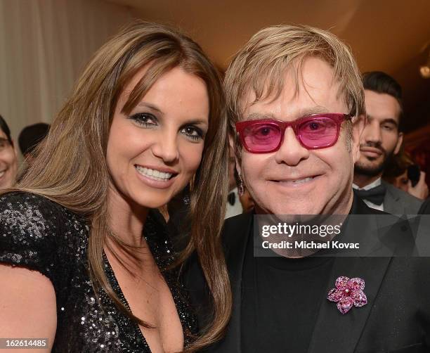 Recording Artist Britney Spears and Sir Elton John attend the 21st Annual Elton John AIDS Foundation Academy Awards Viewing Party at West Hollywood...