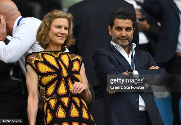 Co- Owners of Newcastle United, Amanda Staveley and Mehrdad Ghodoussi are seen during the Premier League match between Manchester City and Newcastle...