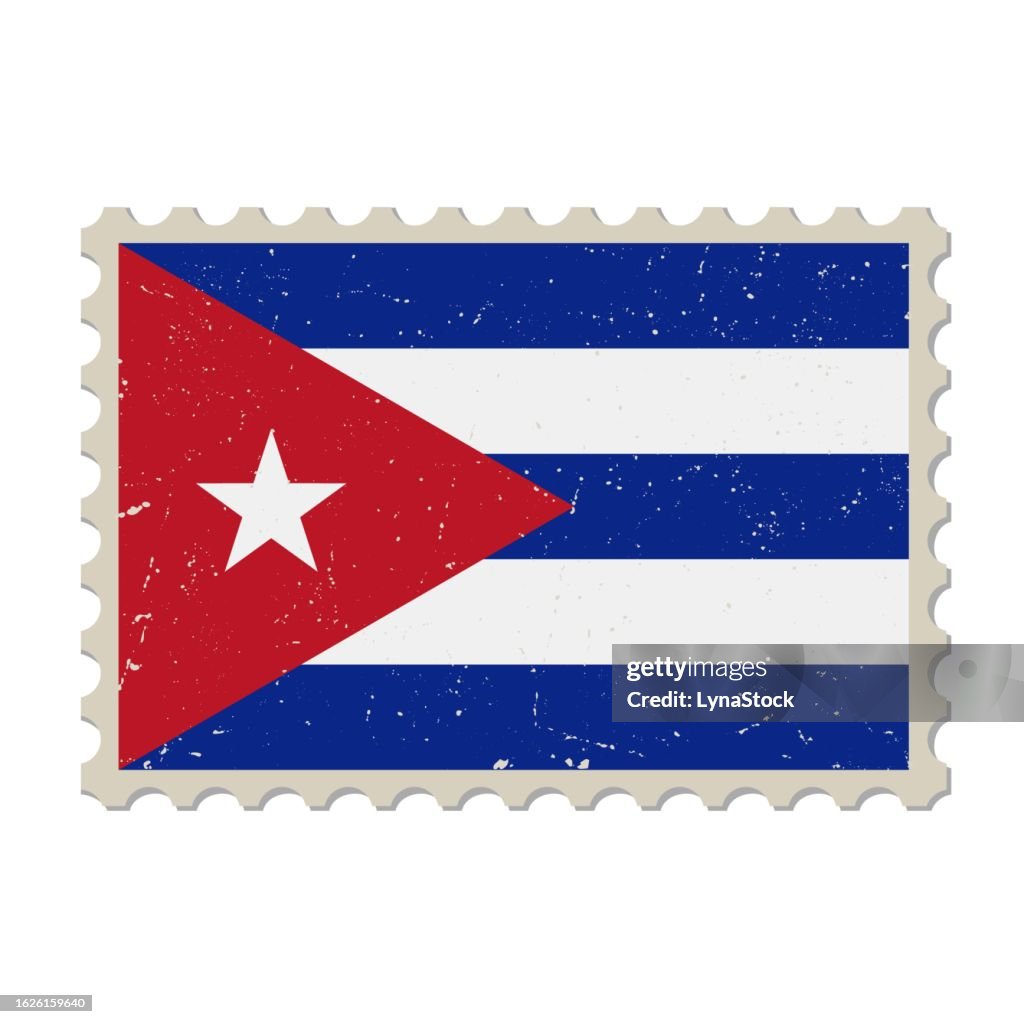 Cuba grunge postage stamp. Vintage postcard vector illustration with Cuban national flag isolated on white background. Retro style.