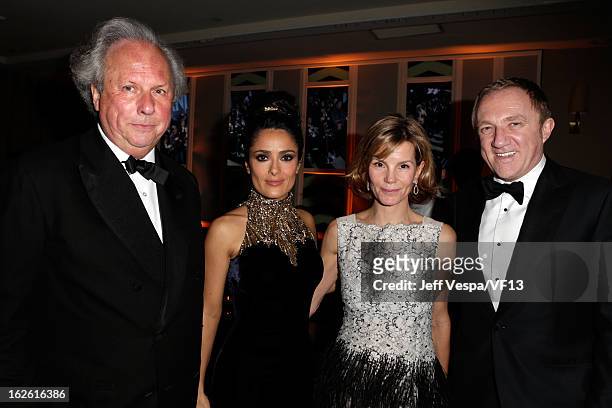 Editor-in-chief of Vanity Fair Graydon Carter, actress Salma Hayek, Anna Carter, and Francois-Henri Pinault attend the 2013 Vanity Fair Oscar Party...