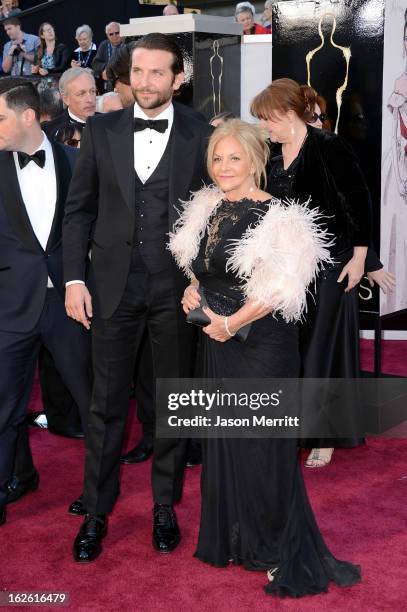 Actor Bradley Cooper and mother Gloria Cooper arrive at the Oscars at Hollywood & Highland Center on February 24, 2013 in Hollywood, California.