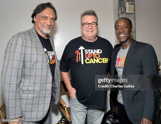 In this image released on August 19, Jimmy Smits, Eric Stonestreet, and Don Cheadle attend the Stand Up To Cancer Biennial Telecast, marking 15 years...