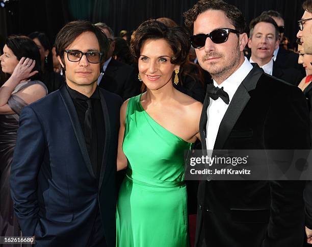 Gael Garcia Bernal, Antonia Zegers and Pablo Larrain arrive at the Oscars at Hollywood & Highland Center on February 24, 2013 in Hollywood,...