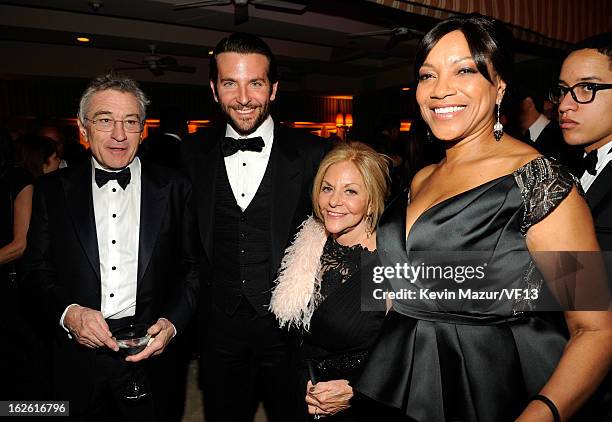 Robert DeNiro, Bradley Cooper, Gloria Cooper and Grace Hightower attend the 2013 Vanity Fair Oscar Party hosted by Graydon Carter at Sunset Tower on...