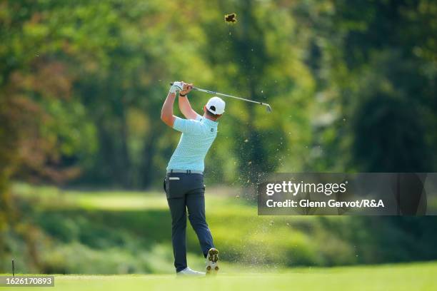 Team Great Britain and Ireland player Dylan Shaw-Radford tees of on the 14th hole on Day Two of the The Jacques Leglise Trophy at Golf de Chantilly...