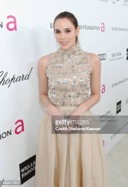 Actress Christa B. Allen attends Chopard at 21st Annual Elton John AIDS Foundation Academy Awards Viewing Party at West Hollywood Park on February...