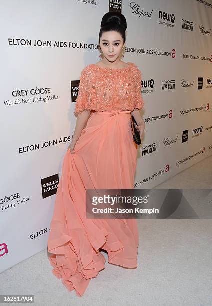 Actress Fan Bingbing attends the 21st Annual Elton John AIDS Foundation Academy Awards Viewing Party at West Hollywood Park on February 24, 2013 in...