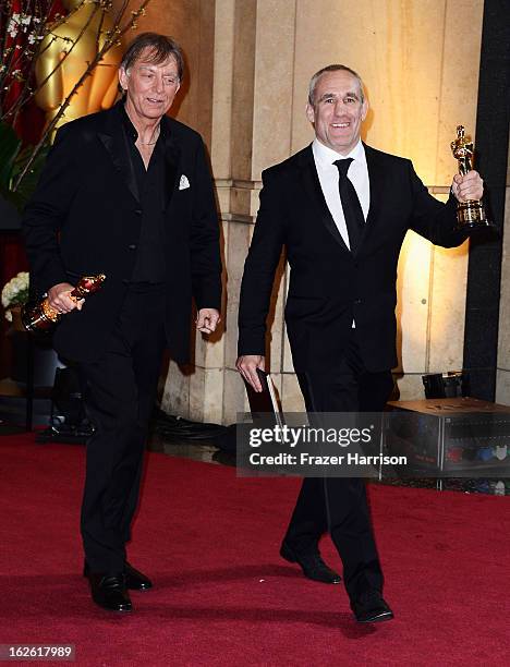 Andy Nelson and Simon Hayes depart the Oscars at Hollywood & Highland Center on February 24, 2013 in Hollywood, California.