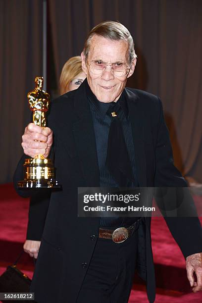 Director Hal Needham, winner of an Honorary Award, departs the Oscars at Hollywood & Highland Center on February 24, 2013 in Hollywood, California.