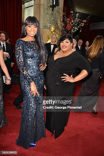 Actress Jennifer Hudson poses with her sister at the Oscars at Hollywood & Highland Center on February 24, 2013 in Hollywood, California. At...