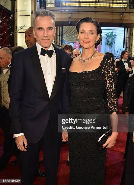 Actor Daniel Day-Lewis and Rebecca Miller arrive at the Oscars at Hollywood & Highland Center on February 24, 2013 in Hollywood, California. At...