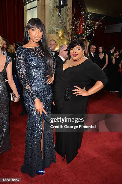 Actress Jennifer Hudson poses with her sister at the Oscars at Hollywood & Highland Center on February 24, 2013 in Hollywood, California. At...