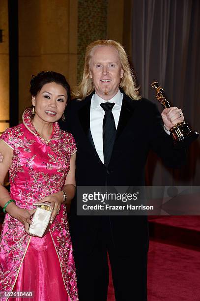 Sound Editor Paul N.J. Ottosson, winner of the Best Sound Editing award for 'Zero Dark Thirty,' departs the Oscars at Hollywood & Highland Center on...