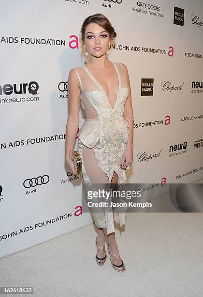 Actress Lili Simmons attends the 21st Annual Elton John AIDS Foundation Academy Awards Viewing Party at West Hollywood Park on February 24, 2013 in...