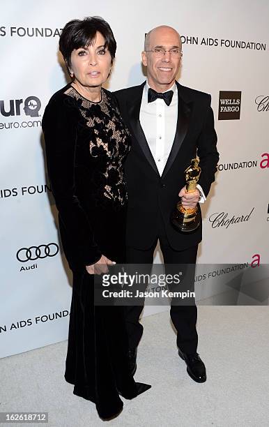 Of DreamWorks Animation Jeffrey Katzenberg and Marilyn Katzenberg attend the 21st Annual Elton John AIDS Foundation Academy Awards Viewing Party at...