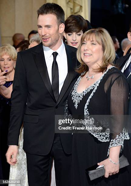 Actor Chris Evans and mother Lisa Evans arrive at the Oscars at Hollywood & Highland Center on February 24, 2013 in Hollywood, California.