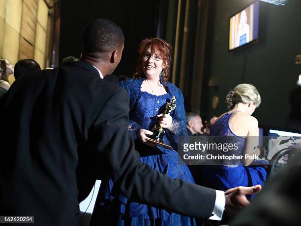 Director Brenda Chapman, winner of the Best Animated Feature award for 'Brave, backstage during the Oscars held at the Dolby Theatre on February 24,...