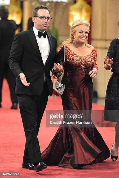 Actress Jacki Weaver and guest depart the Oscars at Hollywood & Highland Center on February 24, 2013 in Hollywood, California.