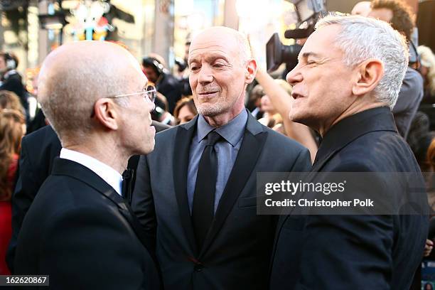 Producer Jeffrey Katzenberg, Oscar's Telecast Executive Producers Neil Meron and Craig Zadan arrive at the Oscars held at Hollywood & Highland Center...