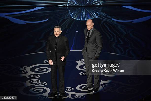 Telecast Executive Producer Neil Meron and producer Craig Zadan onstage during the Oscars held at the Dolby Theatre on February 24, 2013 in...