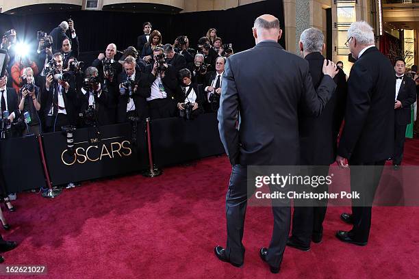 Oscars Telecast Executive Producers Neil Meron and Craig Zadan and AMPAS President Hawk Koch arrive at the Oscars held at Hollywood & Highland Center...